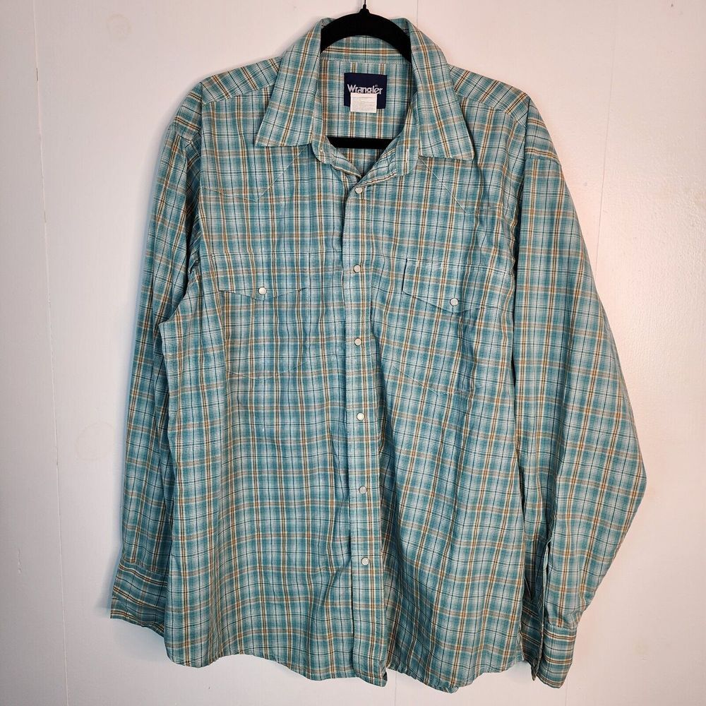 Wrangler Micro Plaid Check Mens XL Pearl Snap Lightweight Western Shirt